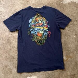 Volcom Aloha Blue Short Sleeve Tees with Artistic Designs
